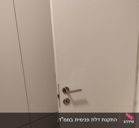 דלת לבנה עם ידית מתכת כסופה